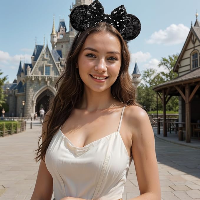 bianbaistar Sparkle Mouse Ears，Classic Black Sequin Mouse Ears Headband for Adults and Other Lovely Users,Holiday Party or Amusement Park Accessory