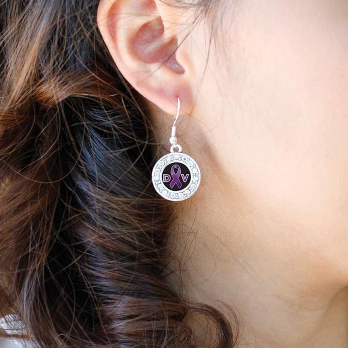 Inspired Silver - Silver Circle Charm French Hook Drop Earrings with Cubic Zirconia Jewelry