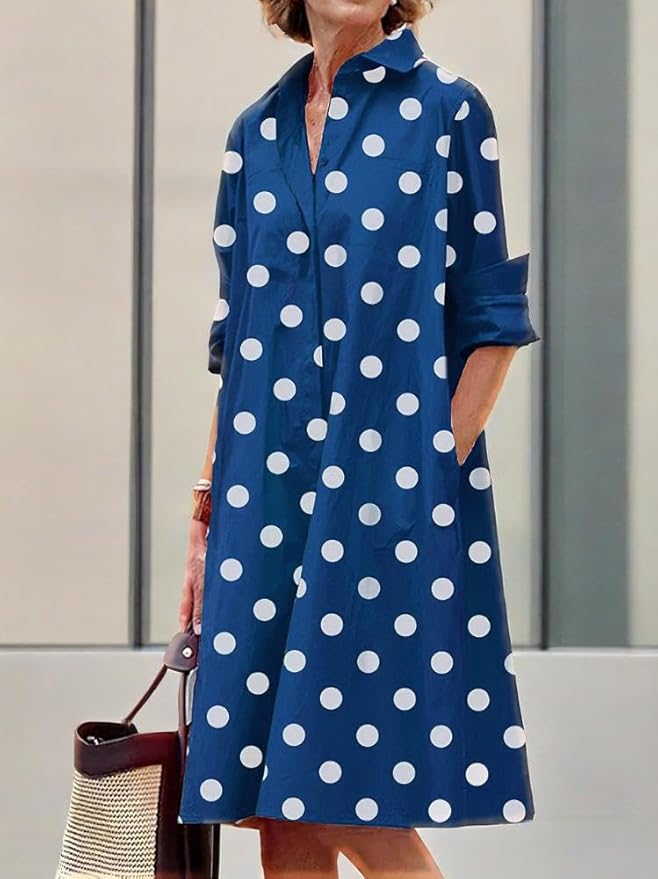Womens 2025 Long Sleeve Button Down Shirt Summer Dress Casual V Neck Loose Fit Midi Shirt Dresses with Pockets