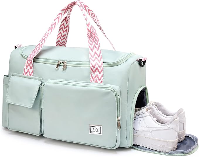 Small Gym Bag for Women, Travel Duffle Bag Carry On Weekender Bag with Shoe Compartment