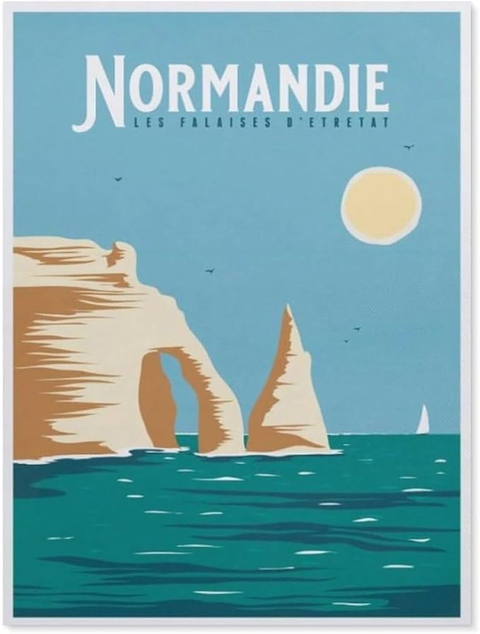 Jigsaw Puzzle 1000 Piece，Vintage France Travel Poster Noirmoutier Cliffs of Etretat，Classic Puzzle Adult Puzzle DIY Kit Wood Toy Unique Gift Modern Home Decor（75x50cm）-BM59