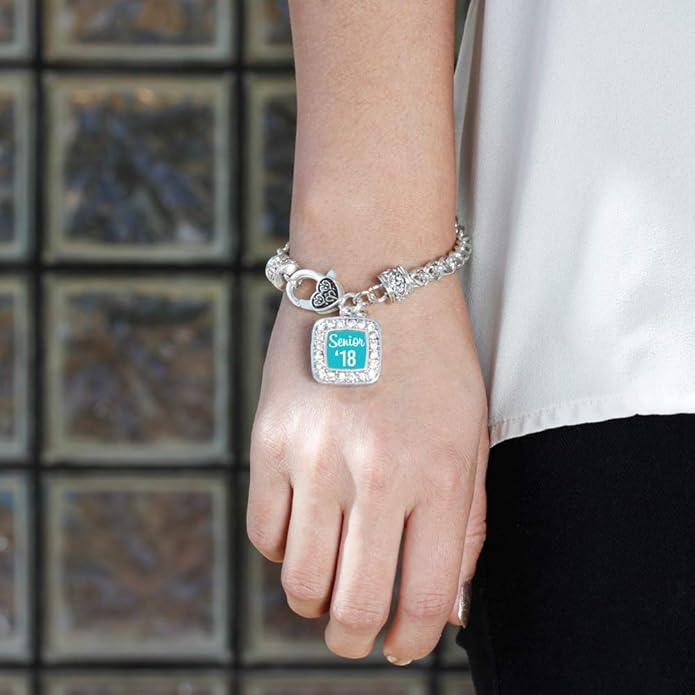 Inspired Silver - Silver Square Charm Bracelet with Cubic Zirconia Jewelry