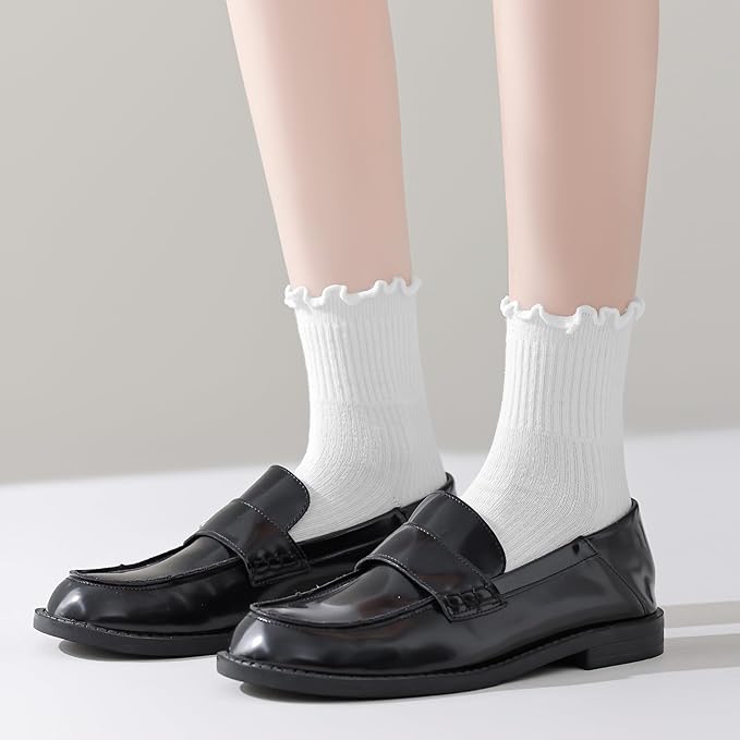 ANDERE ARTE Womens Ruffle Ankle Socks Cute Lettuce Edge Crew Socks for Women