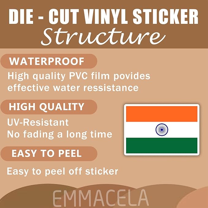 (3PCS) India Flag stickers, Countries Flag Stickers - Waterproof Vinyl Decals For Laptops, Tumblers, Water Bottles, Books, Scrapbooks, Size 3 x 2 Inch