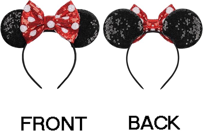 KARETT Sequins Mouse Ears Headband With Glitter Bow Princess Party Decorations For Girls Women