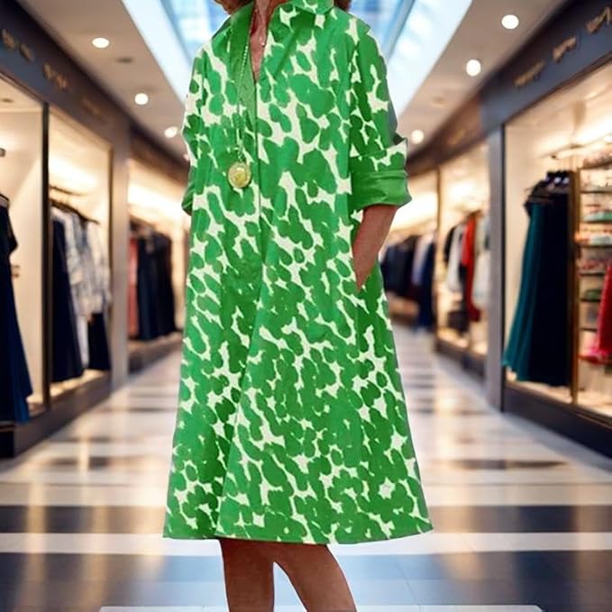 Womens 2025 Long Sleeve Button Down Shirt Summer Dress Casual V Neck Loose Fit Midi Shirt Dresses with Pockets