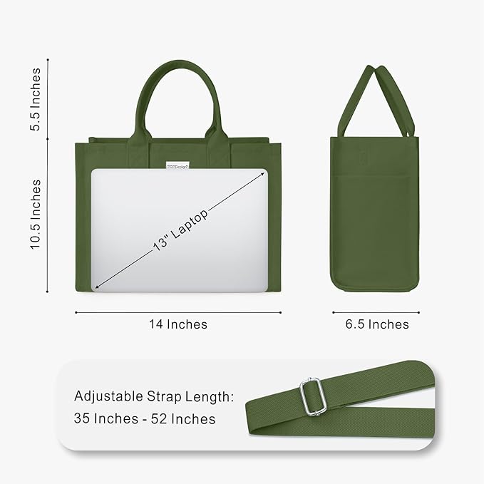 TOPDesign Heavy-Duty Canvas Tote Bag for Women, Adjustable Crossbody/Shoulder Handbag with 9 Pockets, Everything Tote