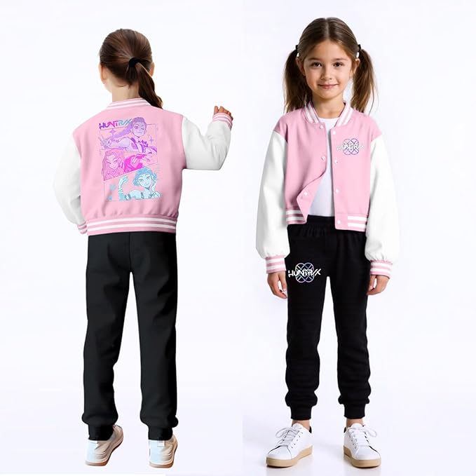 K PopGirls Kpop Tracksuit Cute Cartoon Print Baseball Coats Fashion Long Sleeve Jackets and Pants Christmas Costume Set