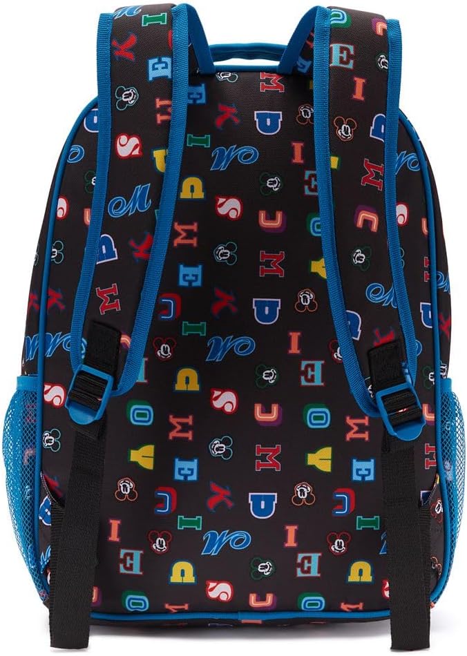 Disney Store Official Mickey Mouse Letters Backpack - Kids Backpack with Embroidered Accents, Adjustable Straps, Zip Compartments & Mesh Pockets, Screen Art Featuring Mickey Mouse
