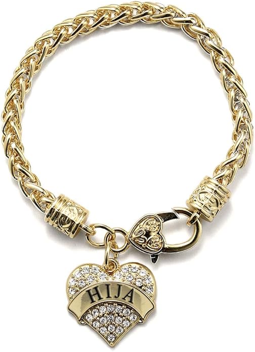 Inspired Silver - Gold Pave Heart Charm Bracelet with Cubic Zirconia Jewelry
