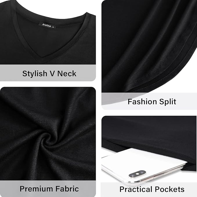 Arolina Women's Summer Maxi Dress Short Sleeve V Neck Casual Loose Long Beach Split Dresses with Pockets