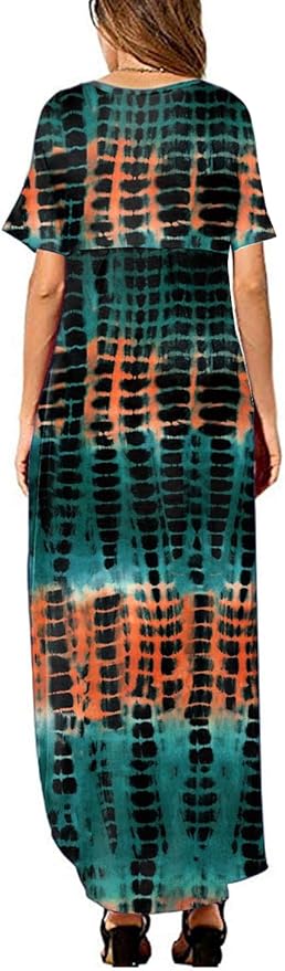 Arolina Women's Summer Maxi Dress Short Sleeve V Neck Casual Loose Long Beach Split Dresses with Pockets