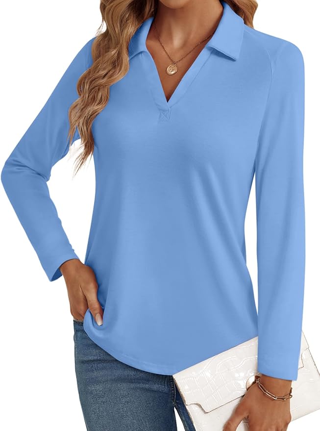 3/4 Length Sleeve Womens Tops Dressy Casual V Neck Polo Shirts Business Work Blouses 2025 Trendy Tunic Top