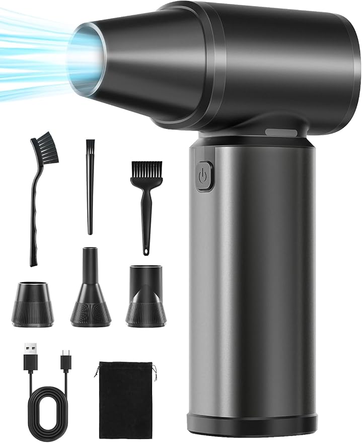 Compressed Air Duster-180000RPM Electric Air Duster Rechargeable Brushless Motor, Stepless Speed/3-Gear Adjustable Mini Blower Cordless with LED Light, Dust Blower for Computer, House, Outdoor, Car