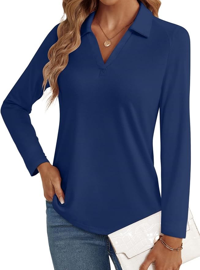 3/4 Length Sleeve Womens Tops Dressy Casual V Neck Polo Shirts Business Work Blouses 2025 Trendy Tunic Top