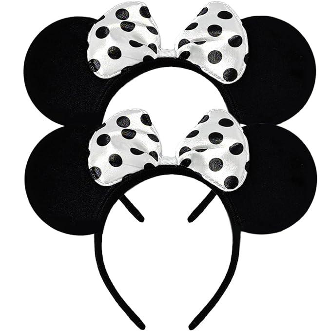 MADO 2 pack mouse ears headbands for adults women little girls boys (white, onesize)
