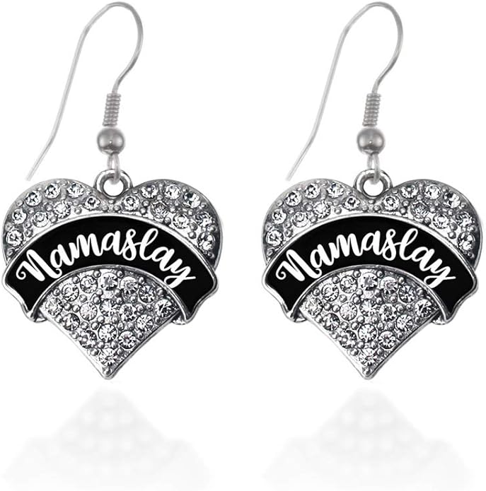 Inspired Silver - Silver Pave Heart Charm French Hook Drop Earrings with Cubic Zirconia Jewelry