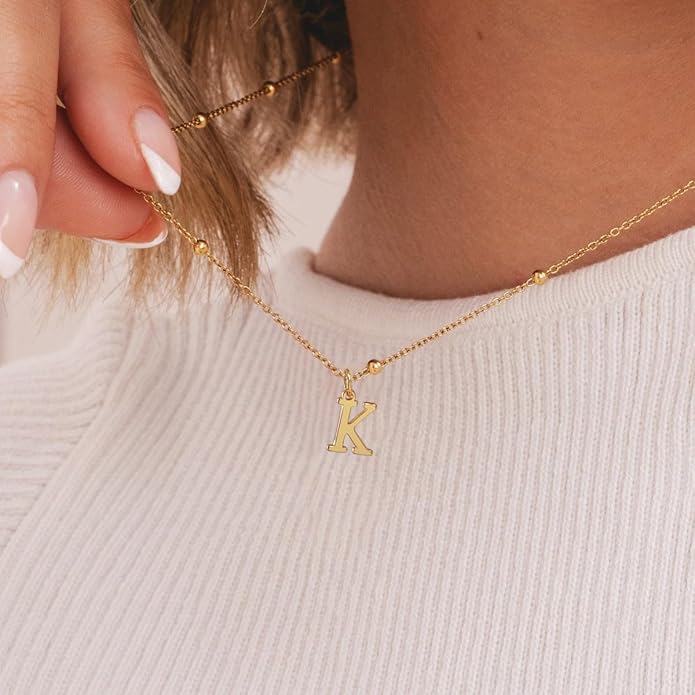 MDIEEL Initial Necklaces for Women Dainty 14k Gold Plated A-Z Letter Pendant Name Necklaces Cute Charm Choker Fashion Accessories Non Tarnish Trendy Jewelry Gift