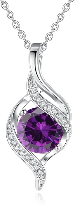 FANCIME Birthstone Necklace for Women Round Cubic Zirconia Necklace S925 Sterling Silver full Love Birthday Gifts for Mom Women