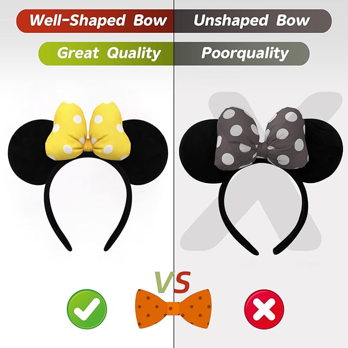 ODOCARE Handmade Mouse Ears Headband for Women and Ladies, Polka Dot Bow Minnie Ears Costume Accessories