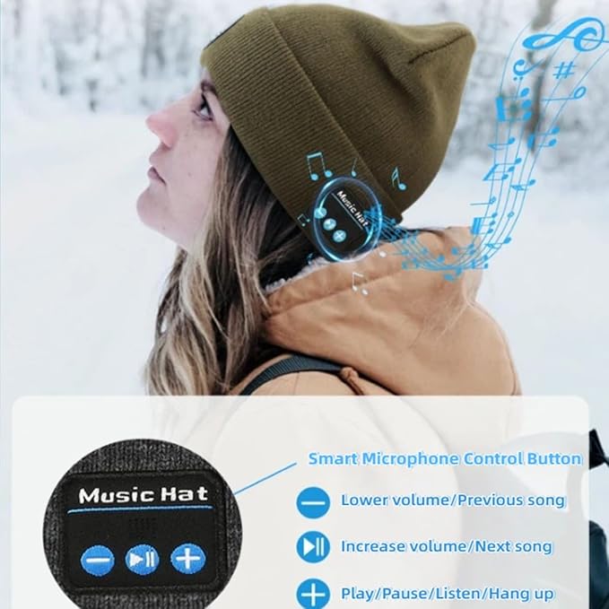 Bluetooth Beanie with LED Light & Removable Speakers, USB Rechargeable Bluetooth Beanie Hat with Light,for Men Husband Teen