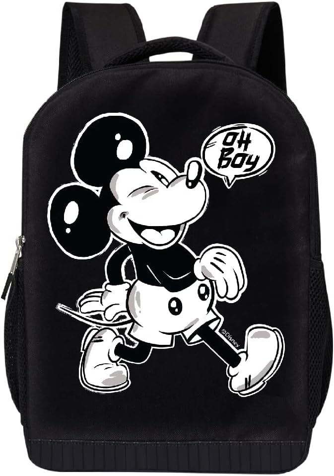 Disney Mickey Mouse Black Backpack for Kids and Adults - 17 Inch Air Mesh Padded Knapsack for School and Travel (Black-White)