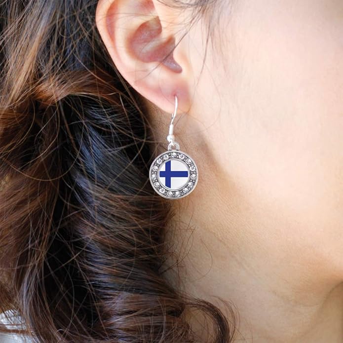 Inspired Silver - Silver Circle Charm French Hook Drop Earrings with Cubic Zirconia Jewelry