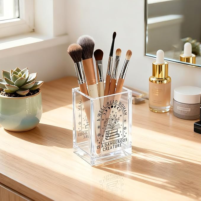 A Well-read Woman Is A Dangerous Creature Acrylic Pencil Holder Cup, Funny Floral Books Desk Organizer for Book Lover Bookish Bookworms Readers, Women Empowerment Gifts for Mom Sister BFF