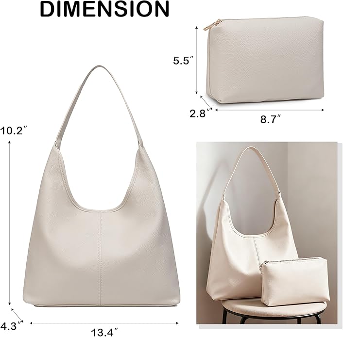 Hobo Bag for Women, Easygoing Soft Vegan Leather Shoulder Handbag Tote Purse, Spacious Work Tote, Crossbody Bag for Daily Use