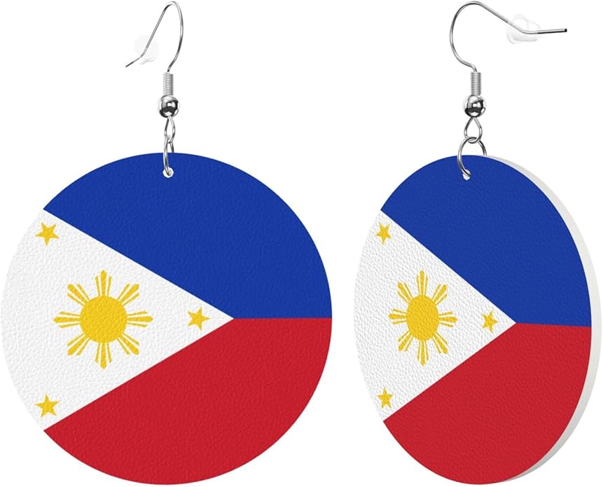 Round Faux Leather Earrings for Women Lightweight Double-Side Printed Drop Dangle Earring for Festival Party Gift