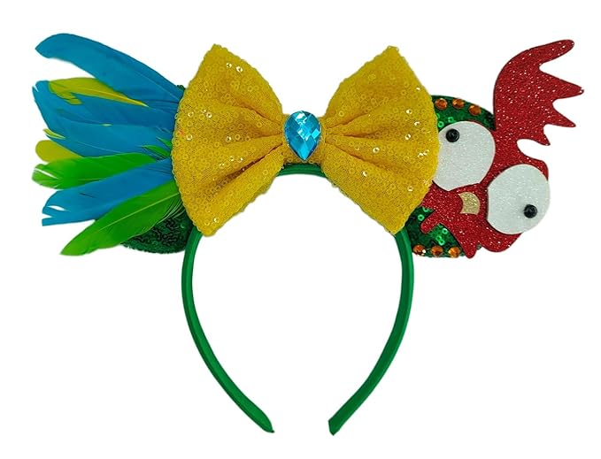 WW-WONDERFULWORLD Mouse Ears Headbands With Funny HeiHei Colorful Feather Decoration & Shiny Sequins Diamond, for Moana Theme Costume Cosplay Glitter Party; HYQY-2