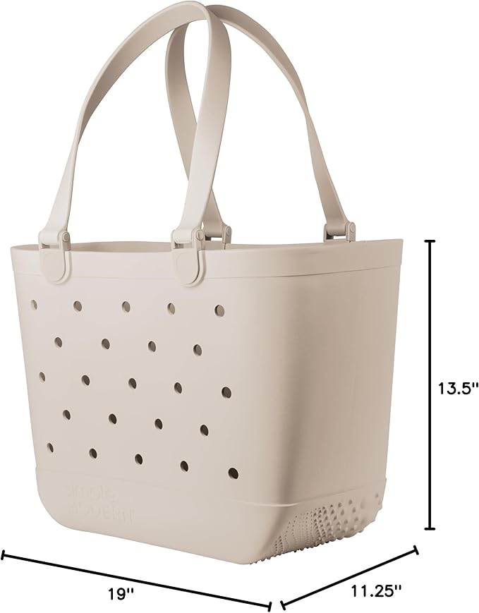 Simple Modern Extra-Large Beach Bag | Waterproof Getaway Rubber Tote with Zipper Pocket for Travel, Pool, Boat, Groceries, Sports | Almond Birch