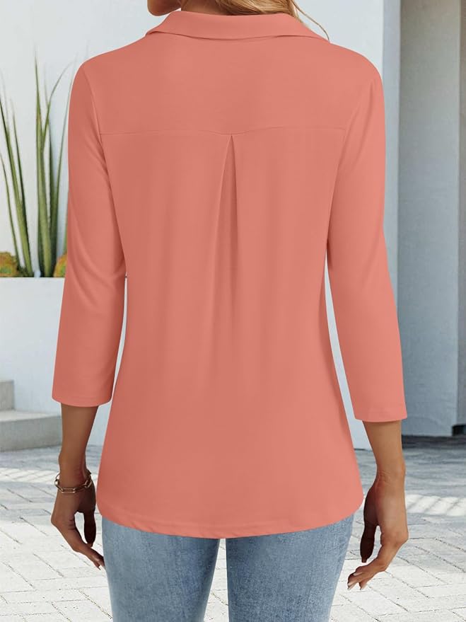 3/4 Length Sleeve Womens Tops Dressy Casual V Neck Polo Shirts Business Work Blouses 2025 Trendy Tunic Top