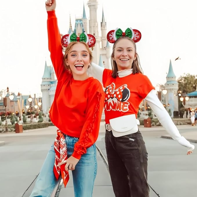 ETLUK Christmas Ears - Mouse Ears for Women, Adults & Girls; Layered Bow Headbands for Parties & Trips