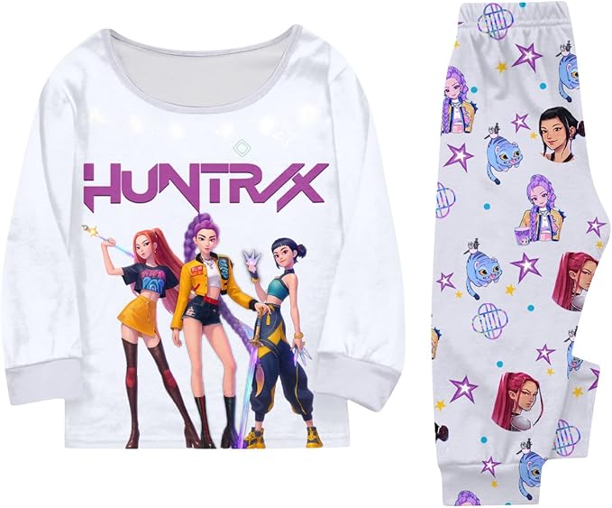 Girls 2 Piece K Pop Singer Outfits Cute Cartoon Graphic Shirts and Pants Casual Tracksuit Fashion Clothing Sets