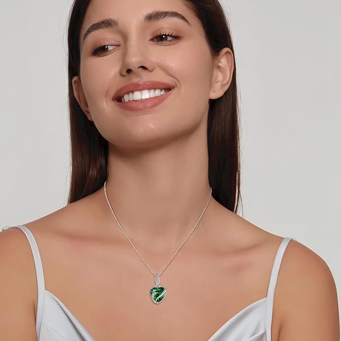 FJ Heart Jewelry Set for Women 925 Sterling Silver Emerald Necklace and Earrings Set May Birthstone Jewelry Gifts