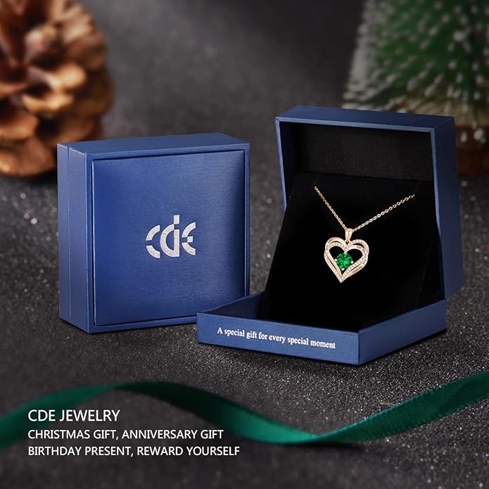 CDE Valentine's Day Gift Forever Love Heart Necklaces for Women, Wedding Anniversary, Birthday Mothers Christmas Day Gifts for Mom, Mother, Wife, S925 Silver Jewelry with Birthstone Pendant