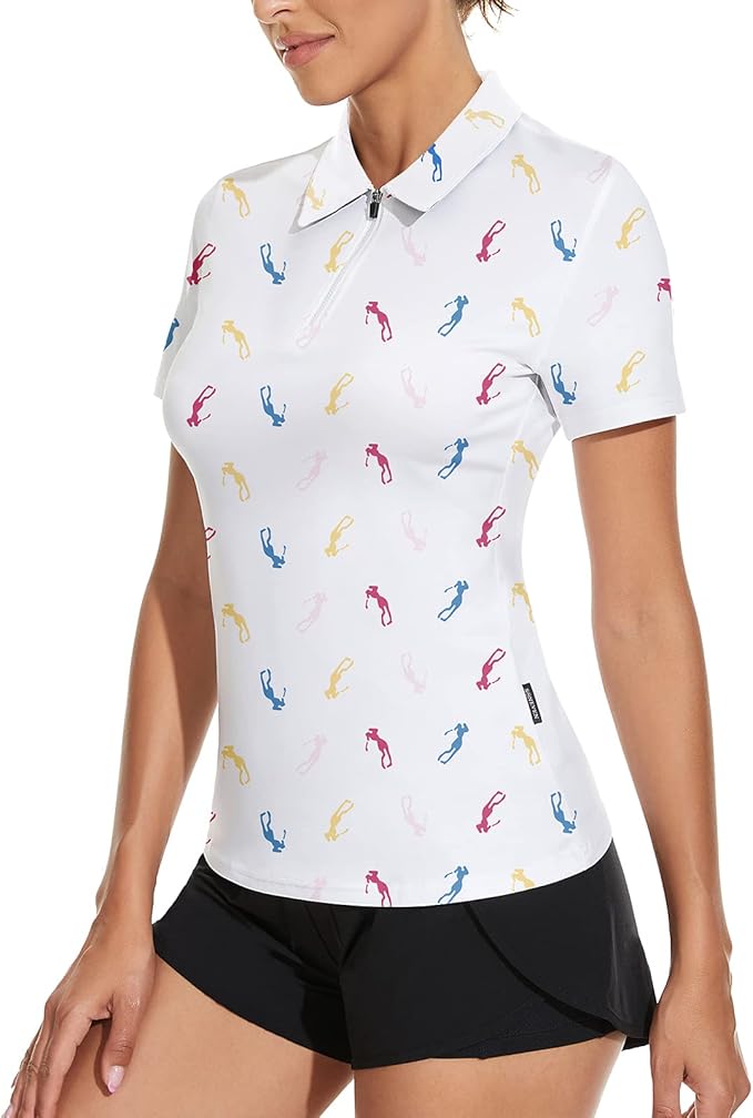 Women's Golf Shirt Short Sleeve Tennis Shirt Quarter Zip Golf Pullover Golf Polo Shirts Argyle Tops