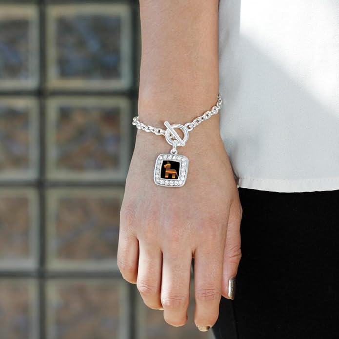 Inspired Silver - Silver Square Charm Toggle Bracelet with Cubic Zirconia Jewelry