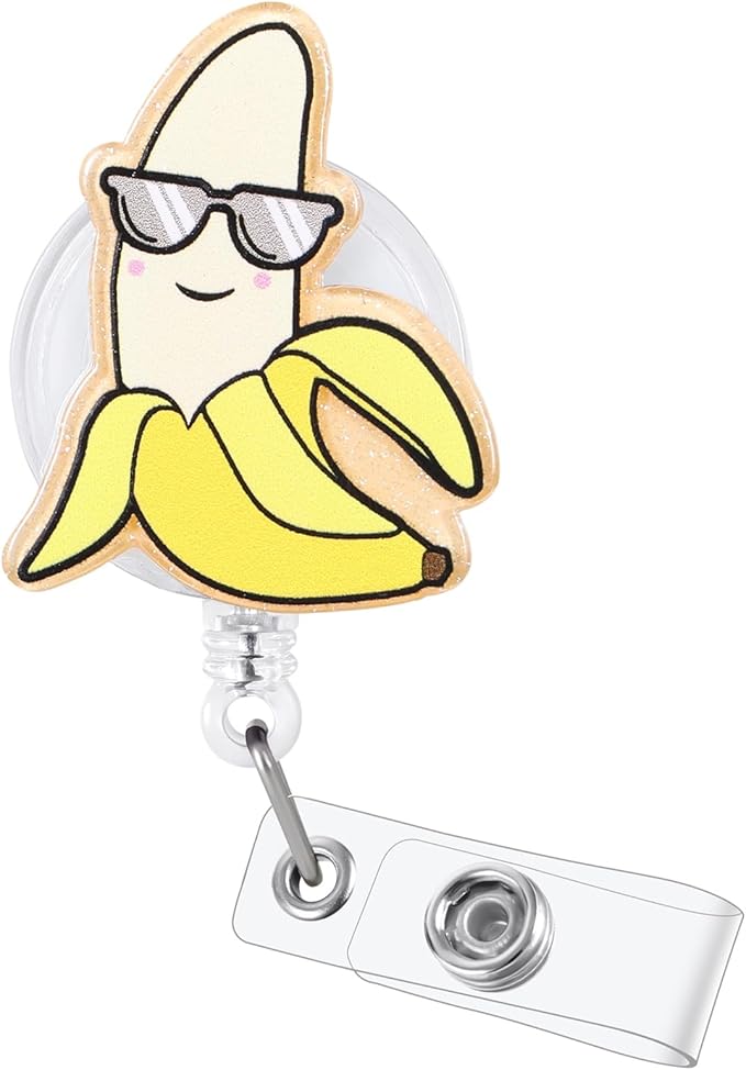 Cute Banana Badge Reel | Retractable ID Card Badge Holder | Name Tag Work Badge Clip for RN LPN CNA MA ER Night Shift Nurse Nursing Student Doctor Teacher| Coworker Gifts | Acrylic｜Alligator Clip