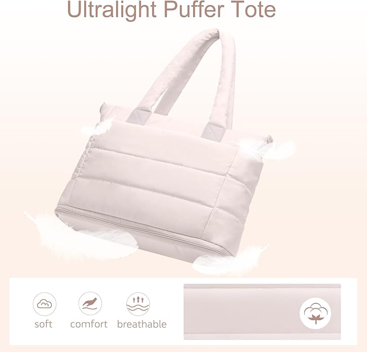 Tote Bag for Women Puffer Tote Bag Large Nurse Bags Shoulder Handbag with Zipper for Work Travel