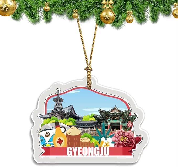 Gyeongju South Korea Christmas Ornament Transparent Acrylic Double Sided Tree Decoration Pendant Travel Souvenir Tourist Collection Personalized Car Backpack Accessories -4610