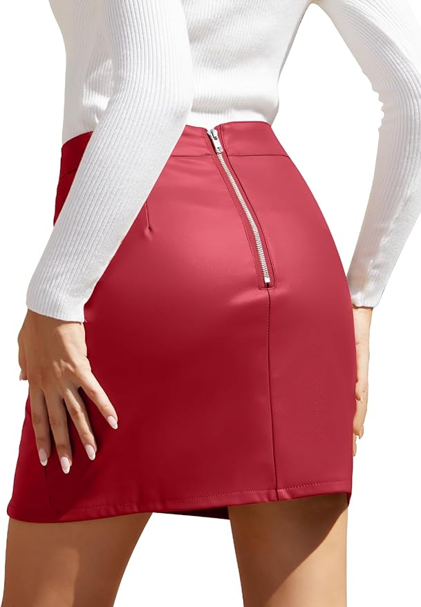 We1Fit Womens Fuax Leather Skirt High Waisted Bodycon Pencil Mini Skirts with Shorts