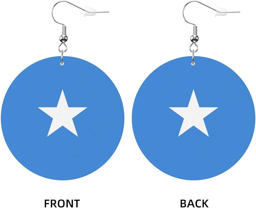 Round Faux Leather Earrings for Women Lightweight Double-Side Printed Drop Dangle Earring for Festival Party Gift