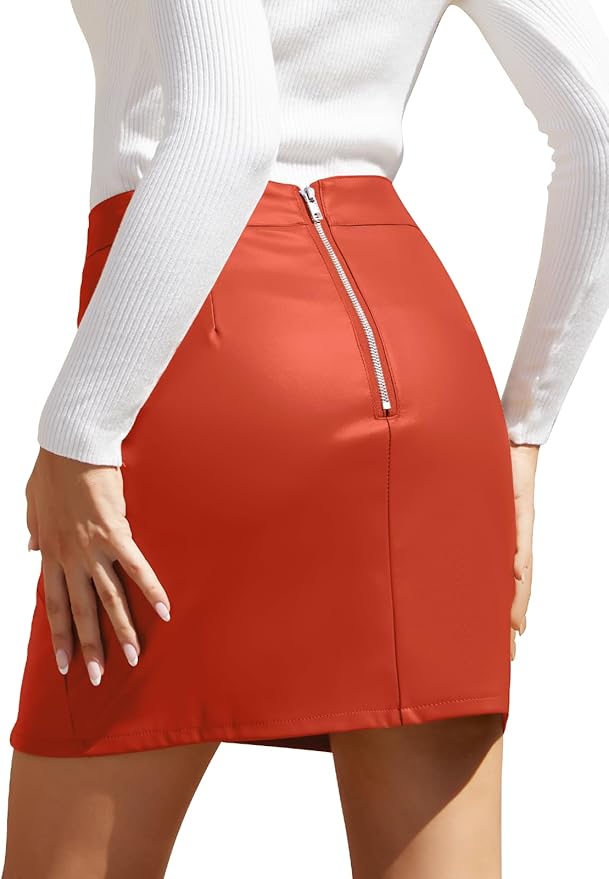We1Fit Womens Fuax Leather Skirt High Waisted Bodycon Pencil Mini Skirts with Shorts