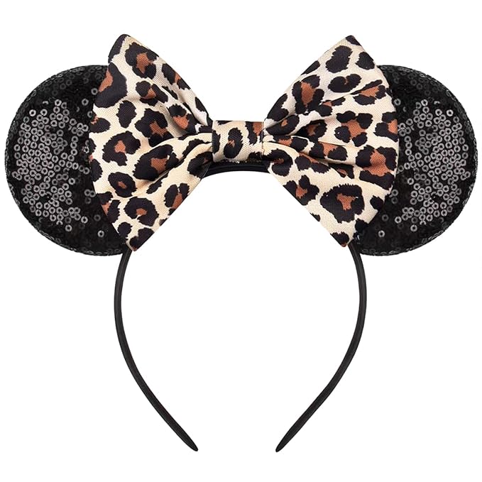RAZKO Mouse Ears Headband, Sequin Leopard Mice Ears Hairband Animal ears Headband for Women Girls Hair Accessories (Leopard)