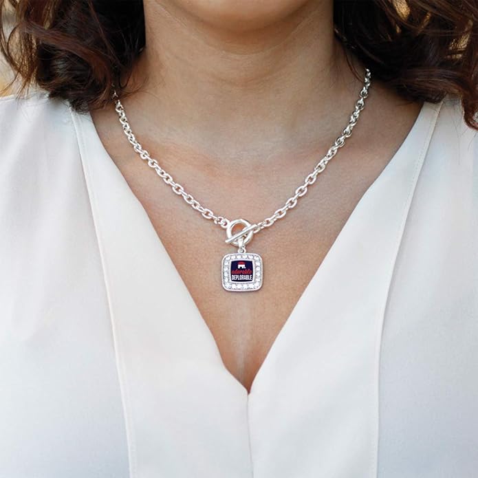 Inspired Silver - Silver Square Charm 18 Inch Necklace with Cubic Zirconia Jewelry