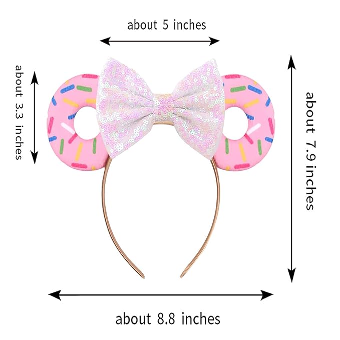 Foeran Mouse Ears Headbands Shiny Bows Mouse Ears Glitter Party Princess Decoration Cosplay Costume for Girls Women (donut pink)