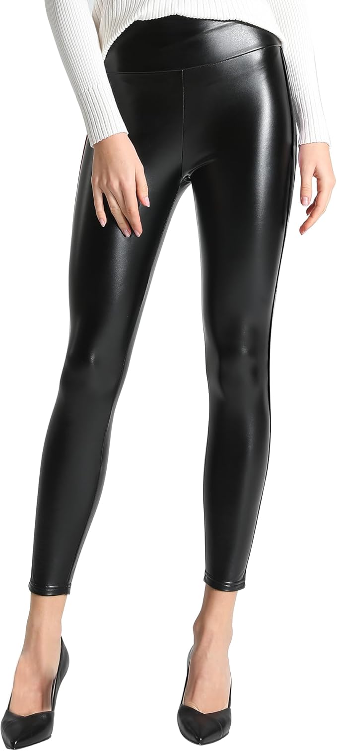 Tagoo Women's Stretchy Faux Leather Leggings Pants, Sexy Red High Waisted Tights