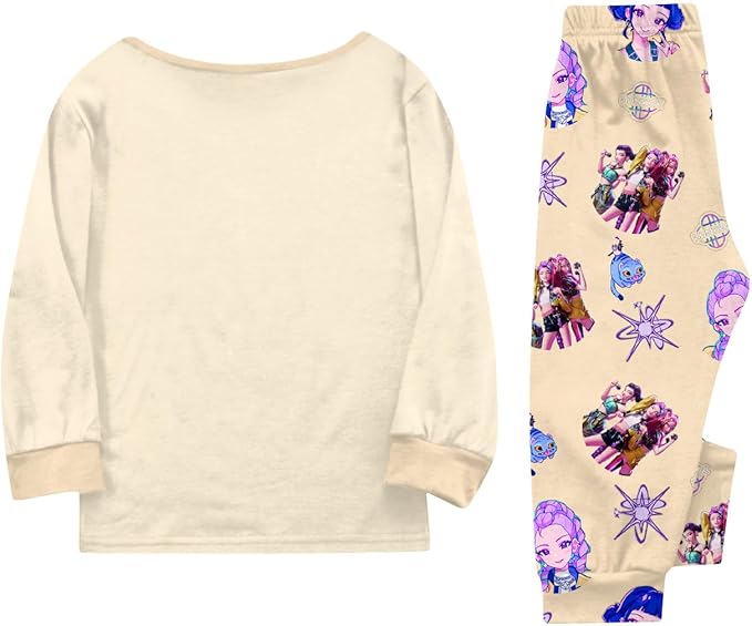 Girls 2 Piece K Pop Singer Outfits Cute Cartoon Graphic Shirts and Pants Casual Tracksuit Fashion Clothing Sets